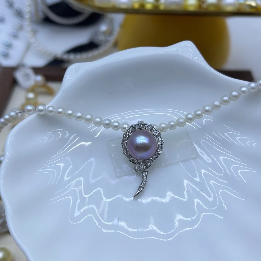 银S925镶嵌淡水珍珠颈饰