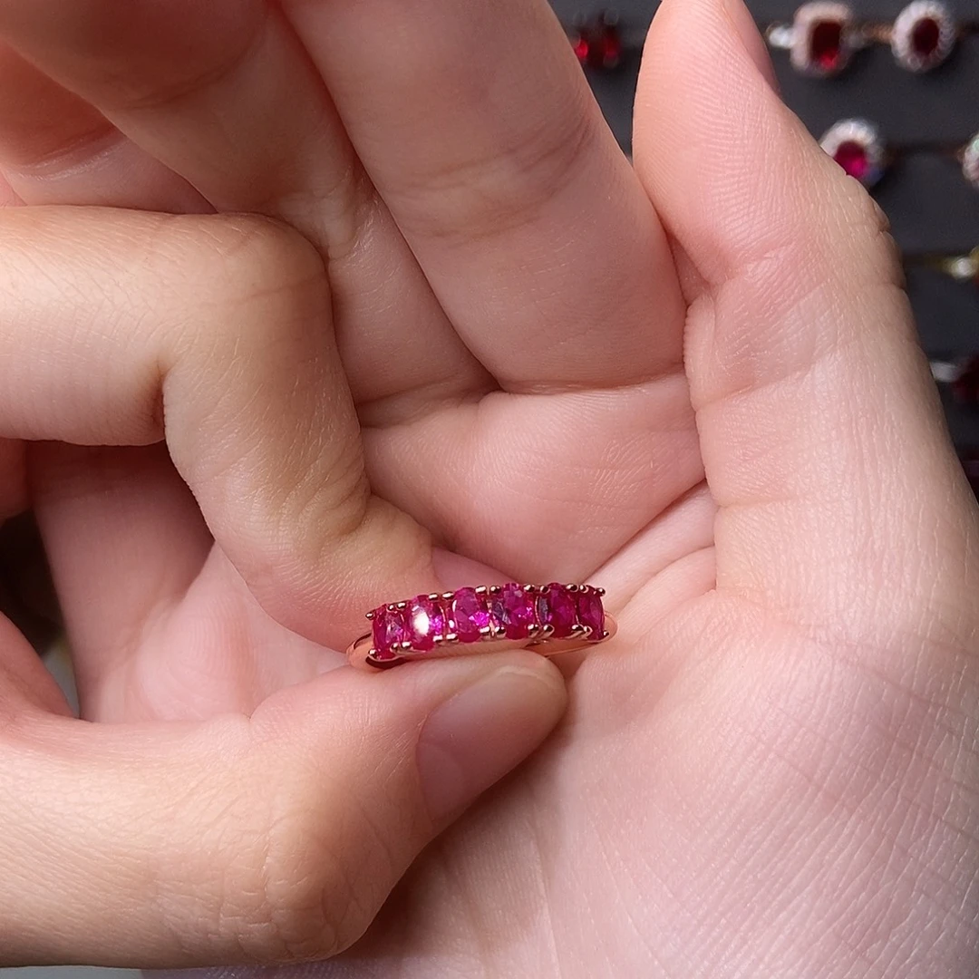 红宝石戒指银S925镶嵌