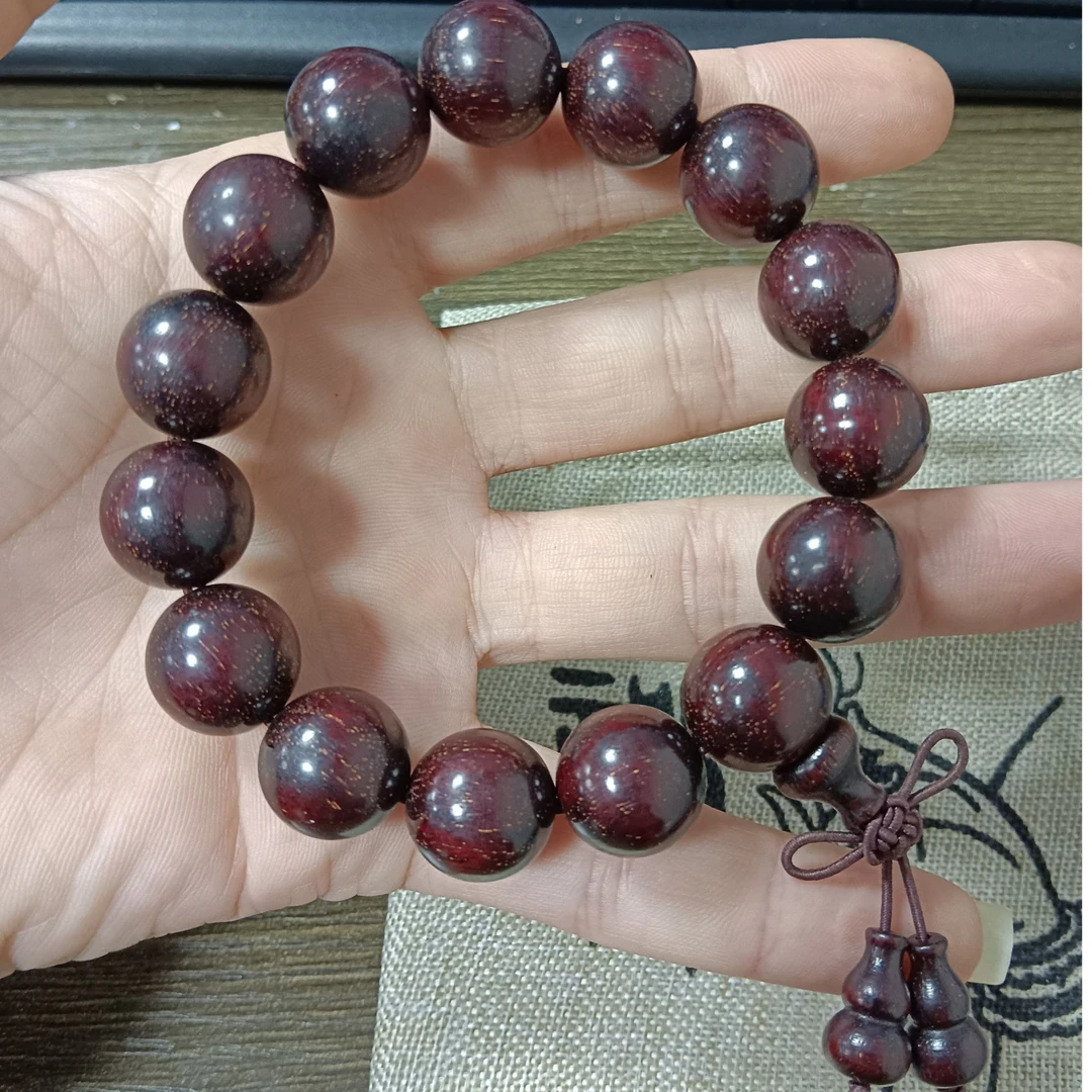 A153赞比亚血檀爆星老料木质文玩手串葫芦吊坠佛珠男女手链念盘珠