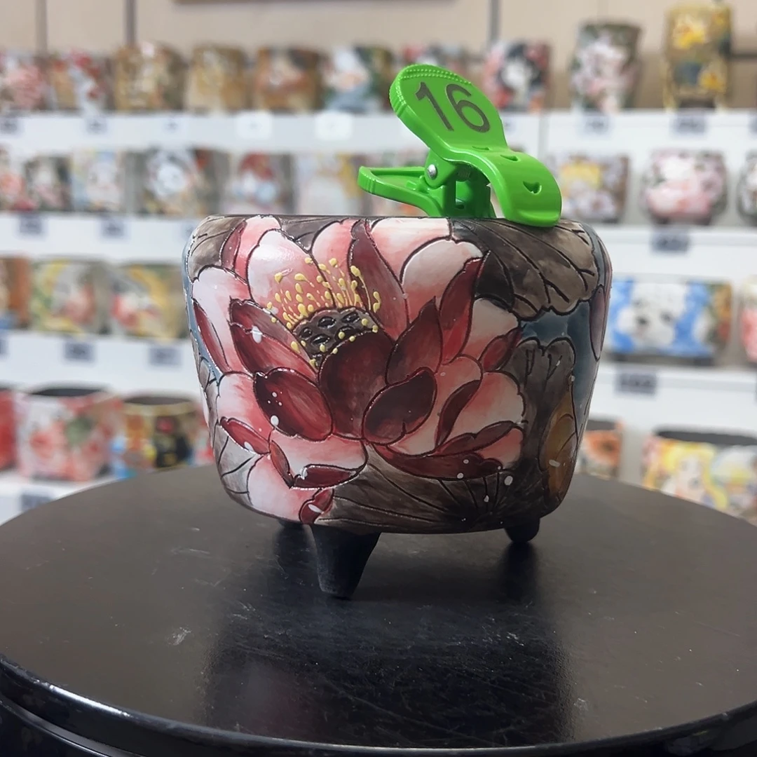 手绘陶瓷花盆口10高10