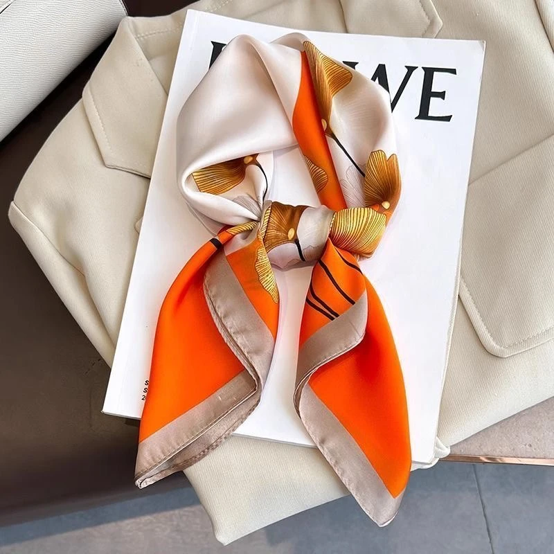 【满城银杏黄】丝巾春秋夏仿真丝围巾小方巾领巾百搭尺寸70cmX70cm