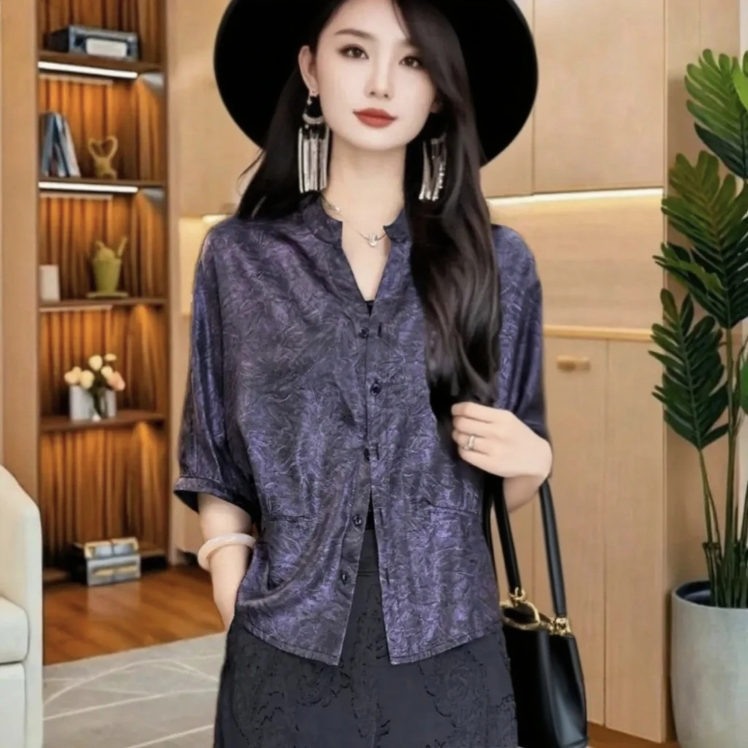（紫气东来）新款女士上衣小衫新中式时尚气质宽松显瘦衬衫洋气百搭
