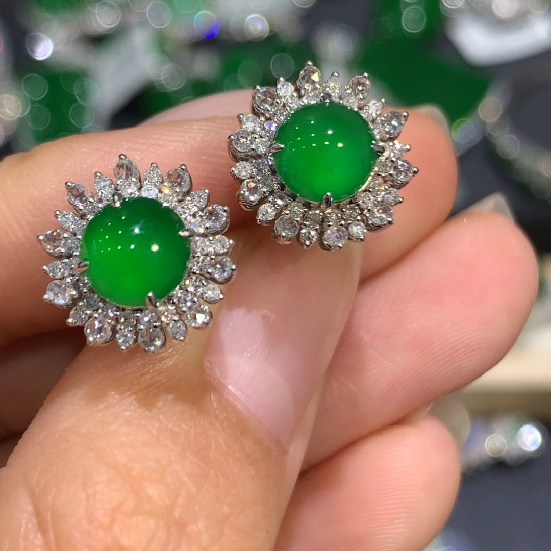 翡翠耳饰18K金镶嵌8、