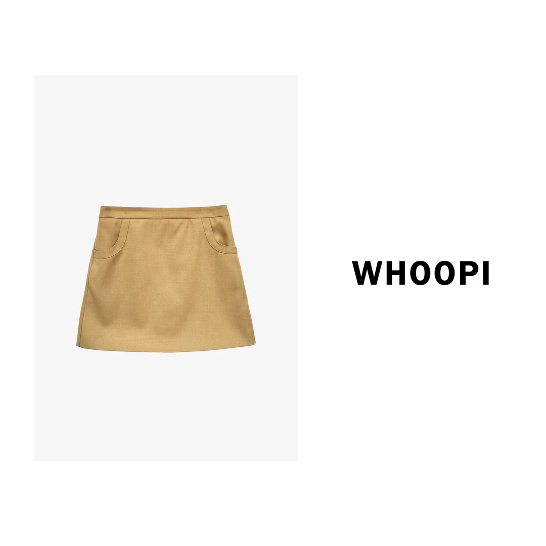 【Whoopi】【塞纳日落】好搭王！卡其黄a字短裙肌理感百搭显瘦半裙