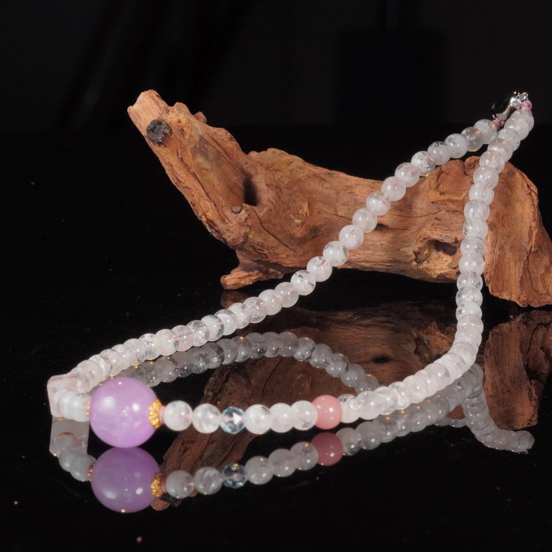 原创设计 百搭雪花粉幽灵水晶项链（多样性发一)