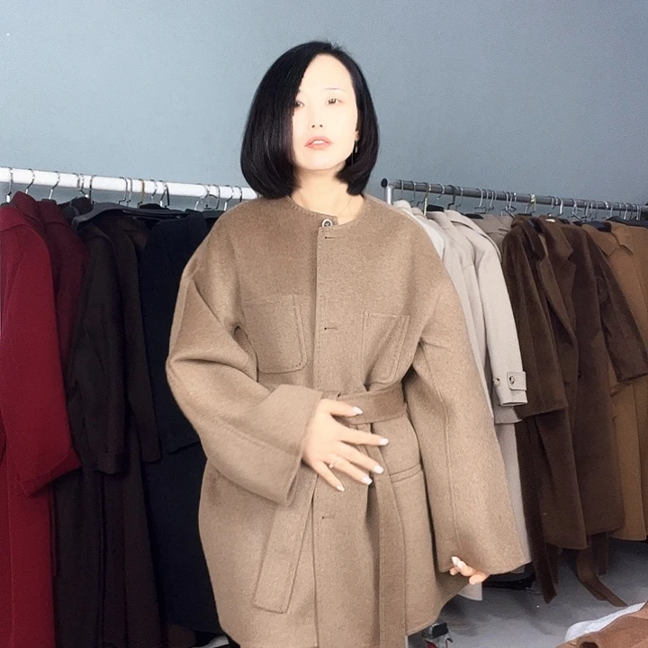 双面呢大衣中长款S码