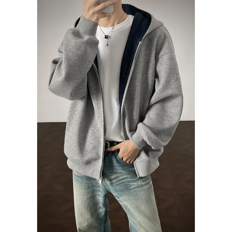 2025秋季卫衣男宽松大码重磅秋冬连帽卫衣休闲潮牌港风夹克外套男