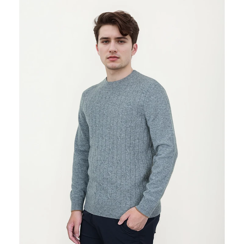 秋冬新款男士羊毛衫基础细绞花绵羊毛针织衫TM3323