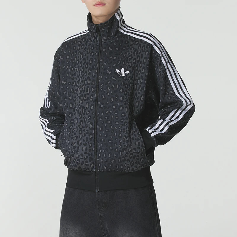 Adidas阿迪达斯三叶草男针织夹克2025新款豹纹印花运动外套JV7579