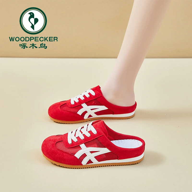 啄木鸟包头半拖鞋女外穿2025新款夏季网面德训鞋透气凉拖鞋爆款