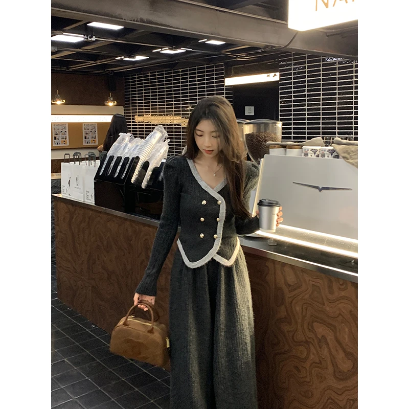 【运补6-8】小香风名媛针织开衫套装女装秋冬新款修身显瘦两件套