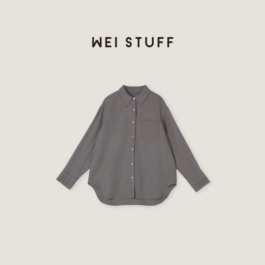 WEI STUFF 春季极简主义灰色时尚百搭慵懒宽松翻领长袖衬衫 8972.