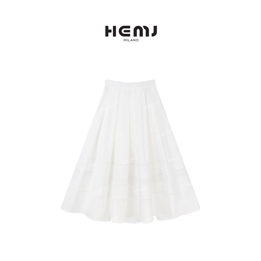 HEMJ  和梦洁"空白画布"100棉松紧腰镂空A字中长裙 MD1B0409