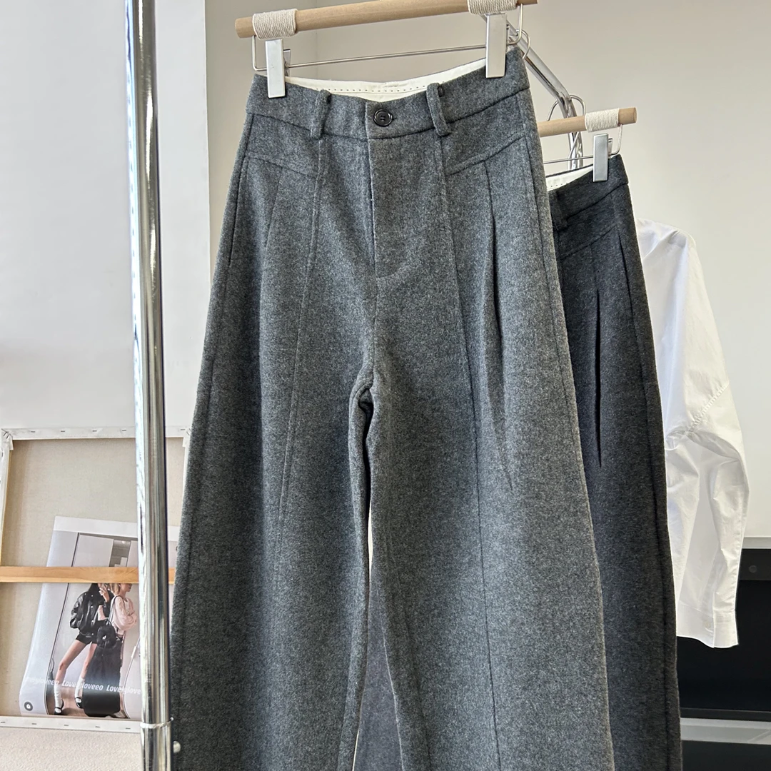 混纺加厚高腰直筒裤宽松显瘦垂感休闲压线裤KZ12