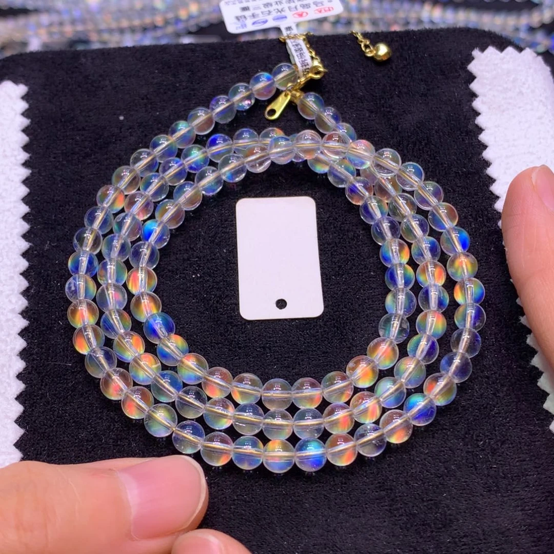 银S925镶嵌手链月光石精穿收藏戒面珠马岛三圈5.5