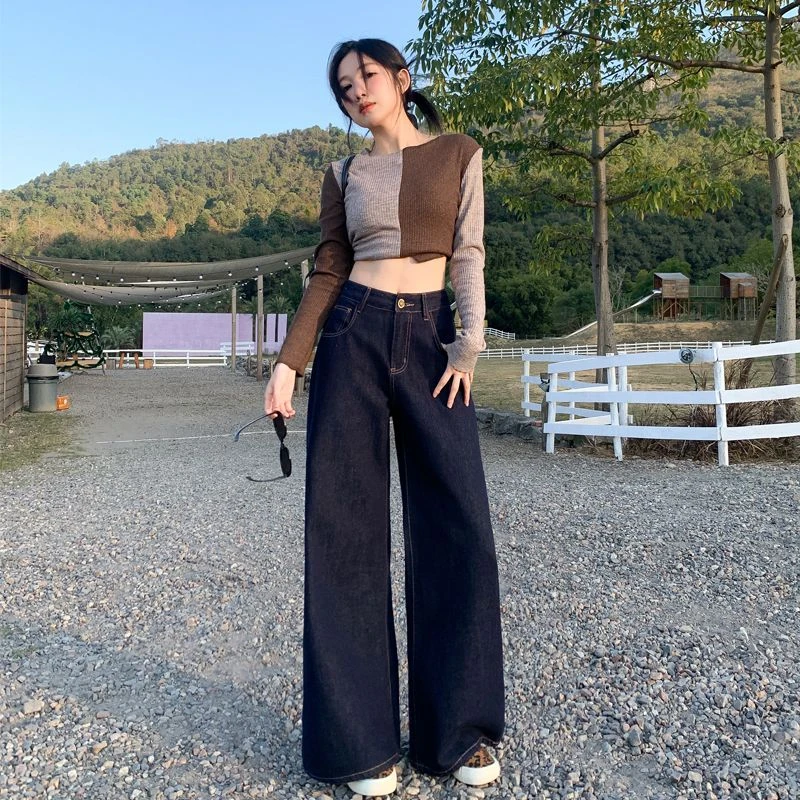 664防掉色丹宁色牛仔裤女垂感2025夏新款直筒阔腿裤女士新款裤子