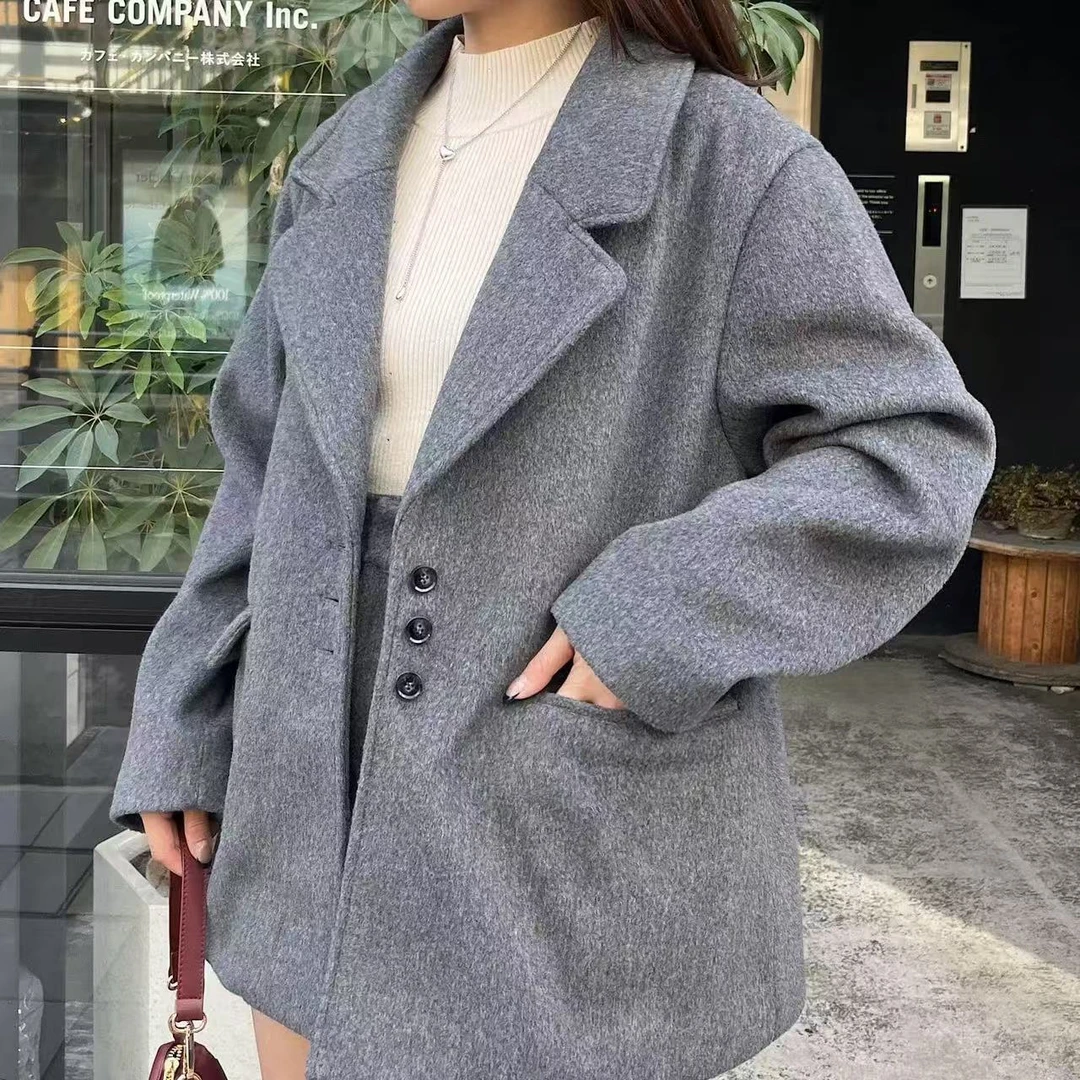 有拆标痕迹，绒面单排扣舒适时尚外套（25011309）