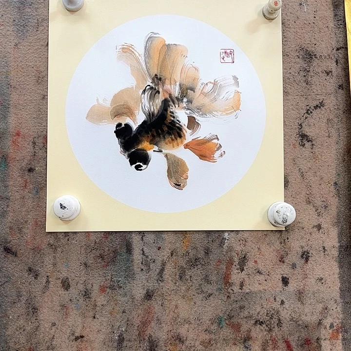 国画欧武绘彩国画金鱼福利