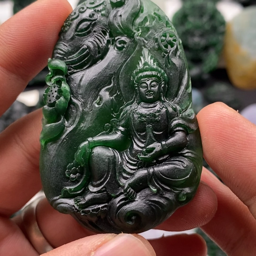 瀚***文定制翡翠未镶嵌天然翡翠A货普贤