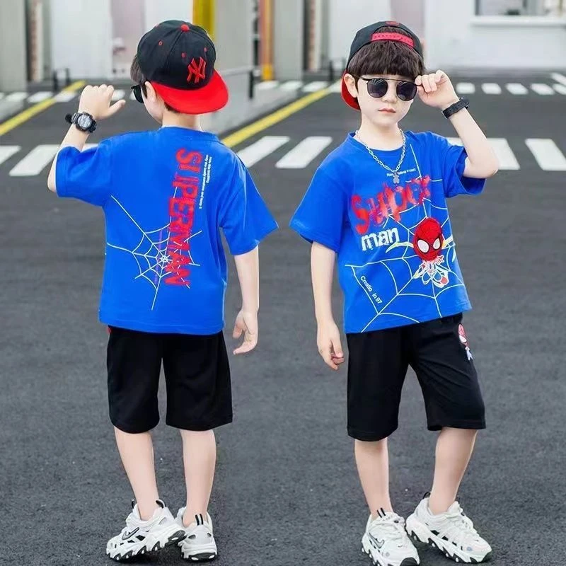 巴拉恩男童夏季套装新款蜘蛛侠儿童短袖休闲两件套韩版两件套潮