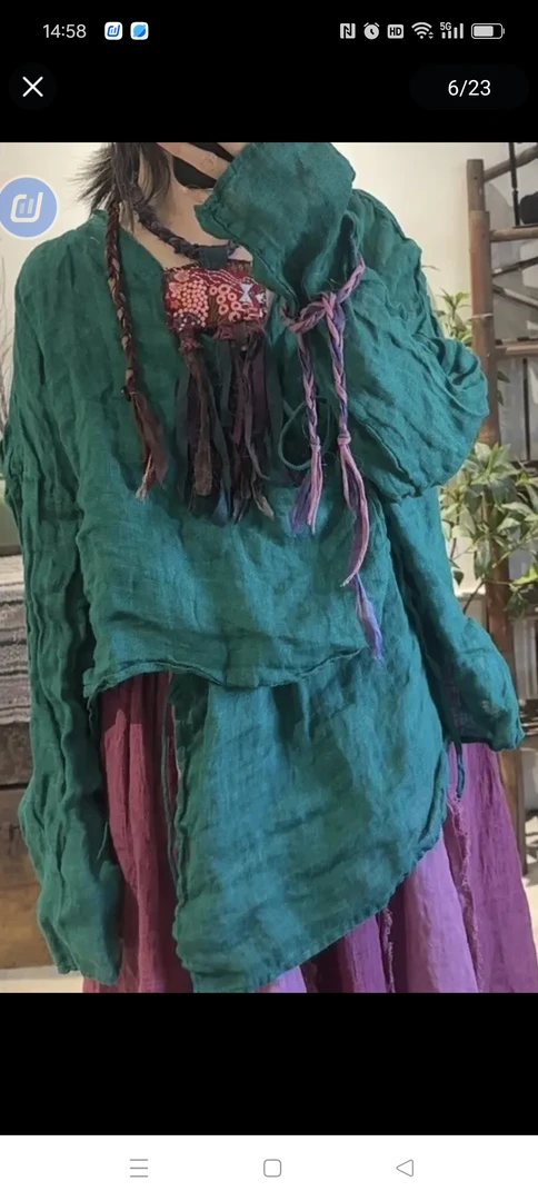 女款亚麻斜襟绑带，时尚潮流，休闲大气百搭款