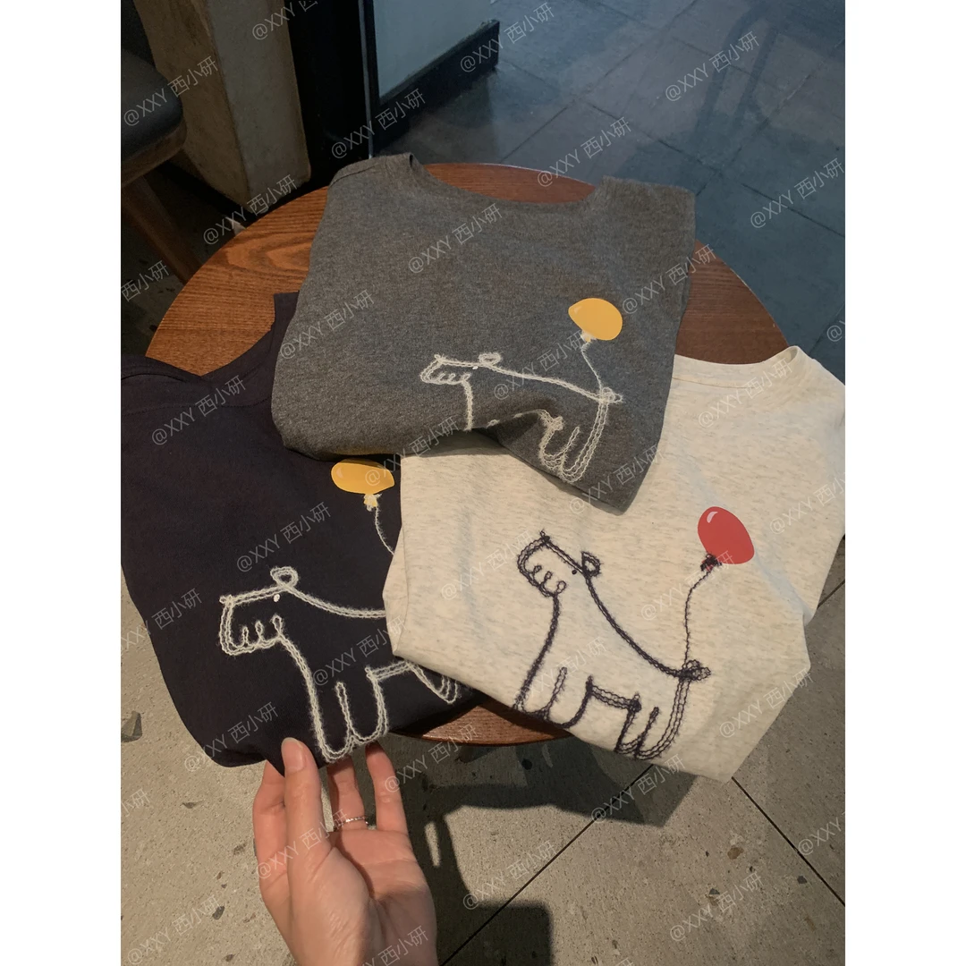 【气球狗】定制韩代雪峰纹面料盘绳绣工艺 不易变形 休闲T恤韩版