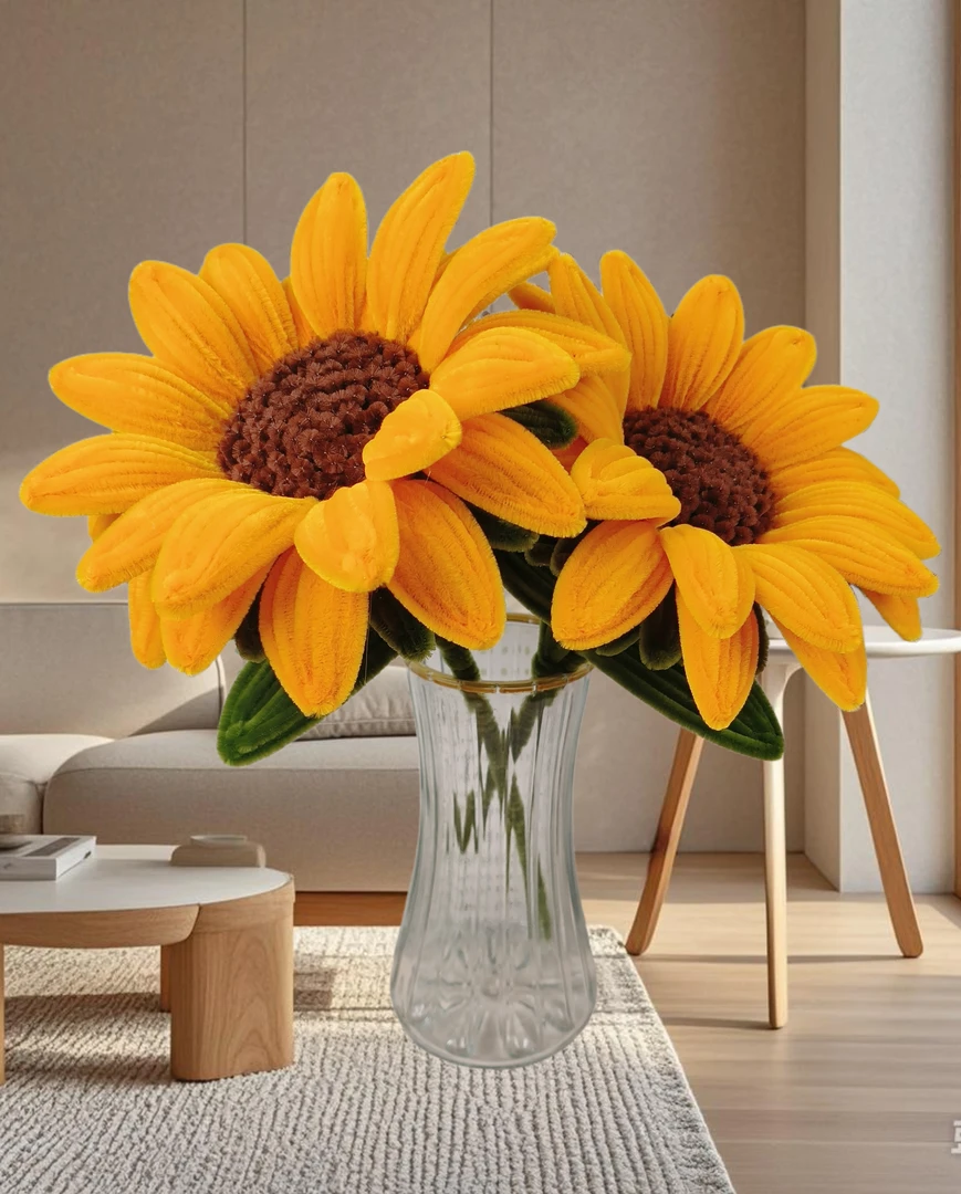 【3朵活动中】大号向日葵扭扭棒花束加密加绒手工材料包 （非成品）