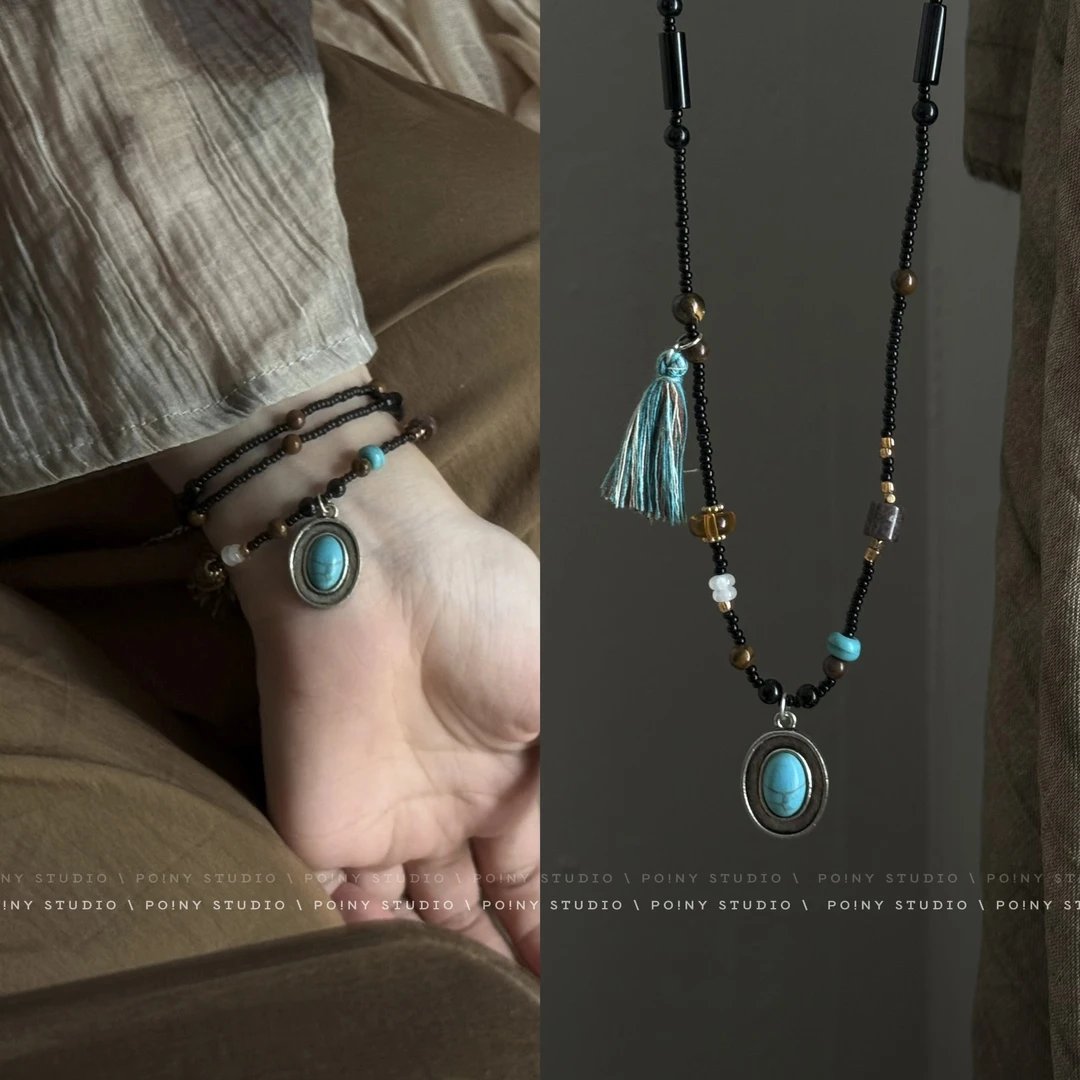 合金项链 原创复古民族风项链女新中式吊坠高级毛衣链锁骨链颈链