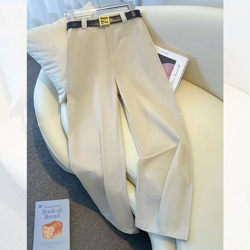 拉夏贝尔阔腿裤女秋季2025新款宽松垂感拖地裤高腰显瘦西装直筒裤