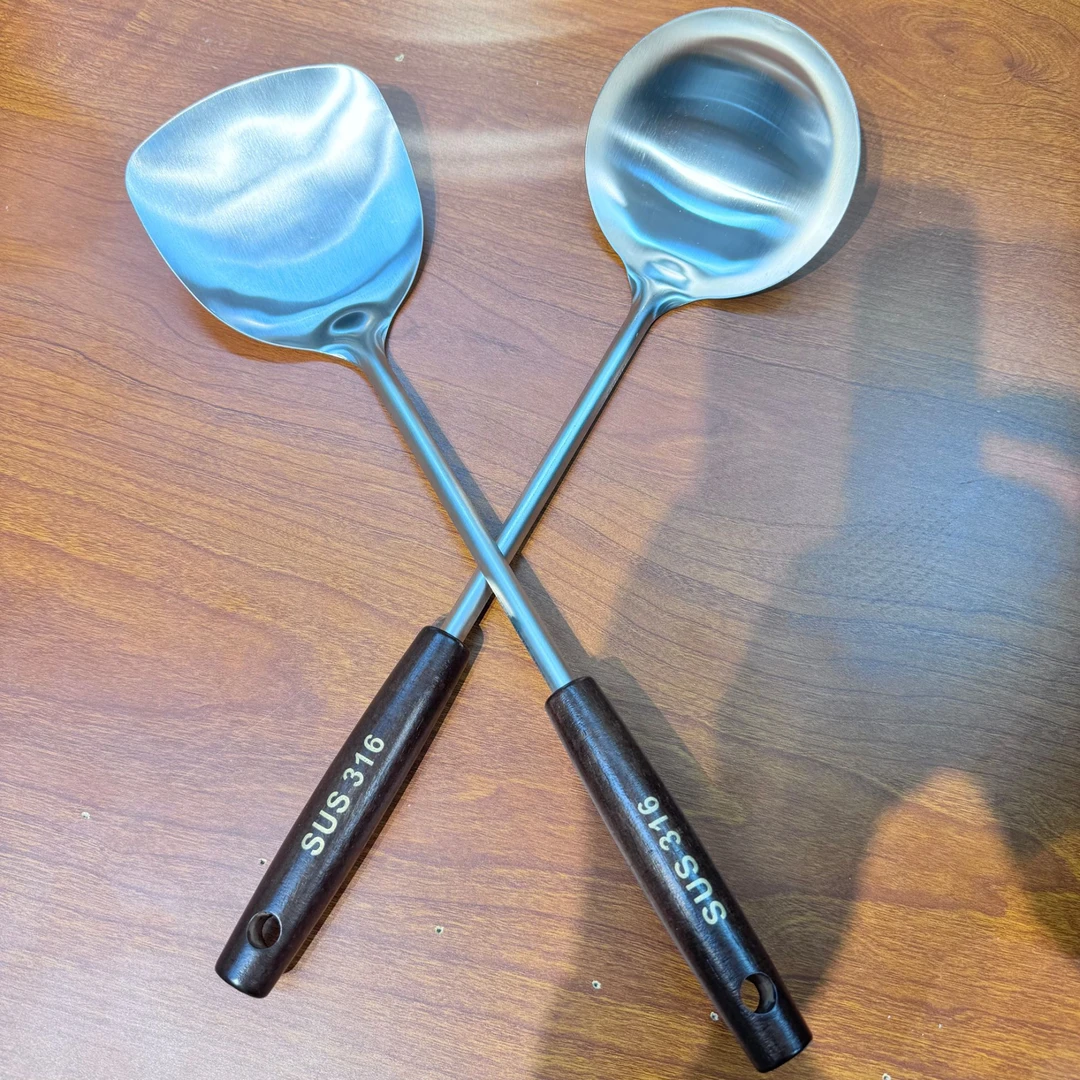 KK【锅铲+锅勺】家用316L不锈钢烹饪套装铲汤勺木手柄防烫耐用加长