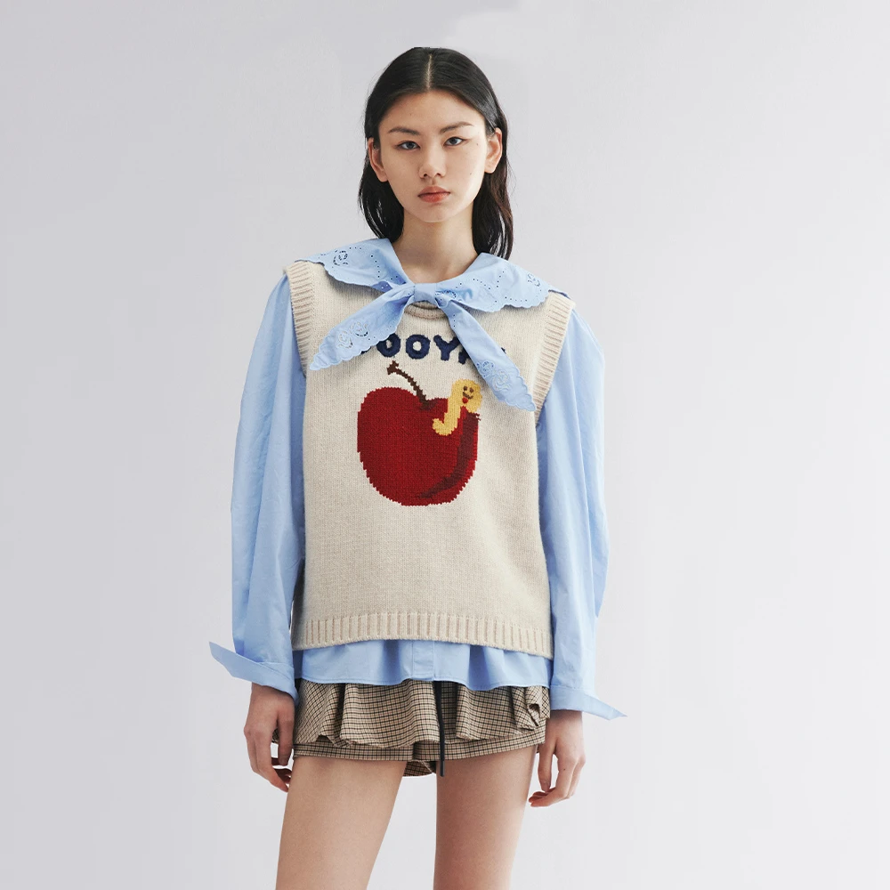 UOOYAA/乌丫2025秋季新款「New Vintage」苹果虫毛衫背心1146