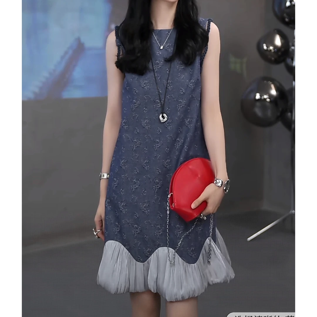 砚缈  贵气名媛范气质优雅烧花下摆拼接天 丝连衣裙女YLG-262856