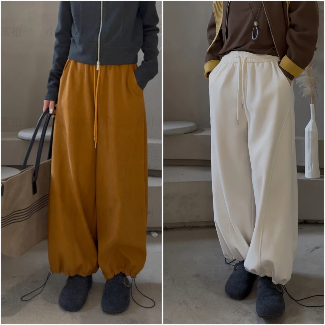 2025秋季欧货系带松紧腰侧压线束脚灯笼裤慵懒休闲裤潮8188