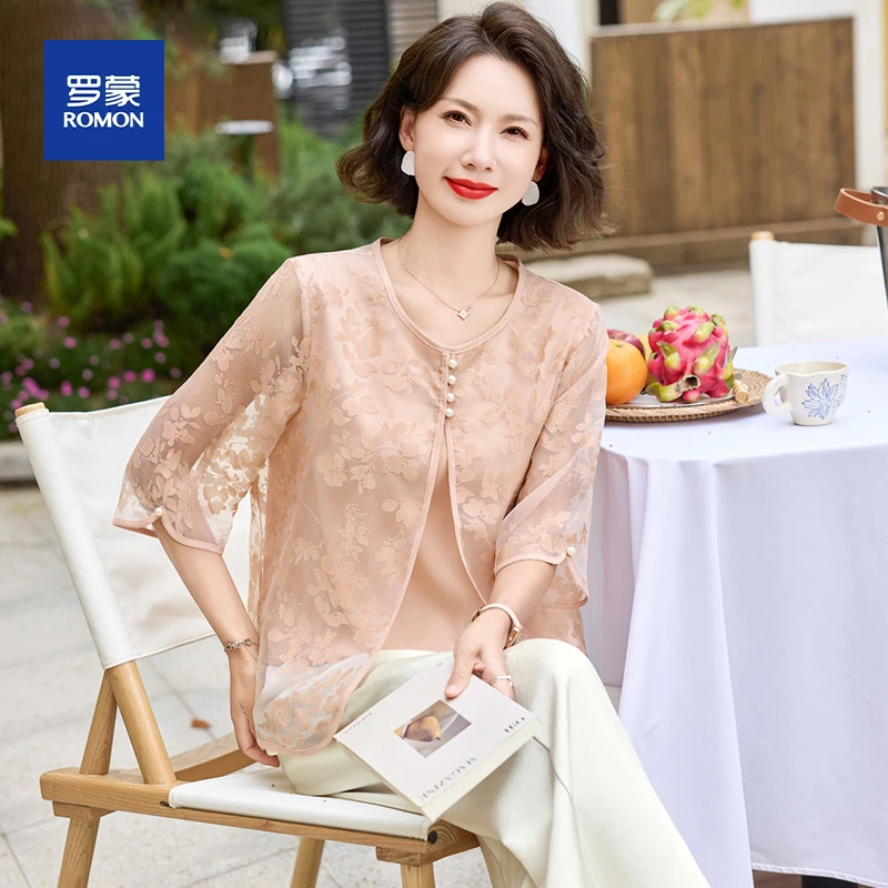 中年妈妈夏装套装气质小香风上衣2025新款中老年春夏季气质小衫女