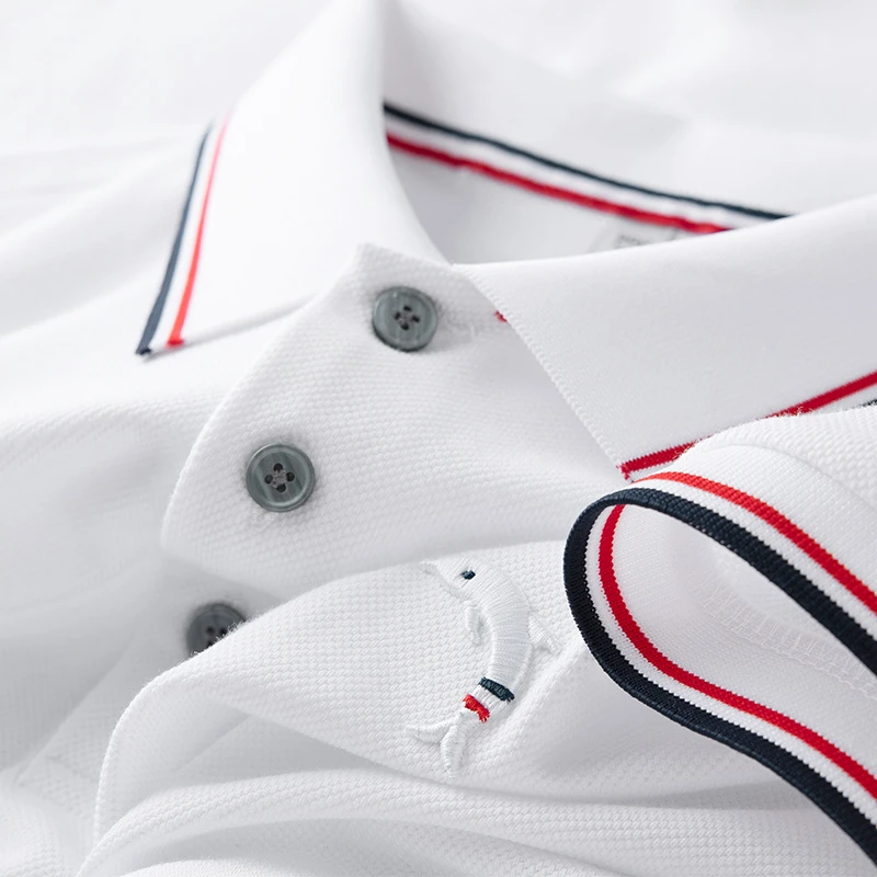 小众设计款 独特刺绣鲨鱼白色polo衫男短袖修身夏季薄款保罗t恤男