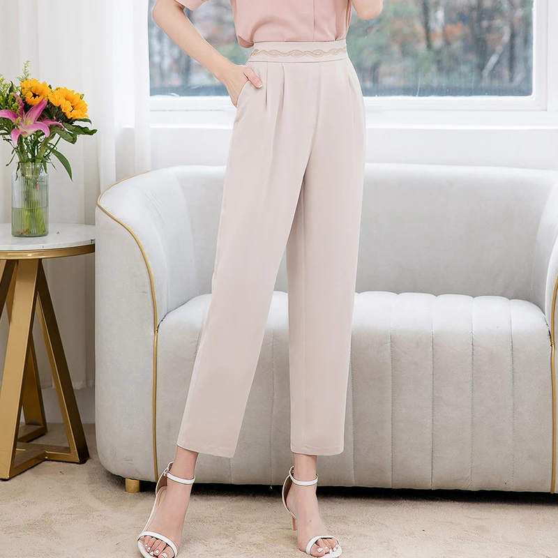 妈妈裤子夏季薄款中老年人松紧腰九分裤宽松中老年女裤休闲直筒裤