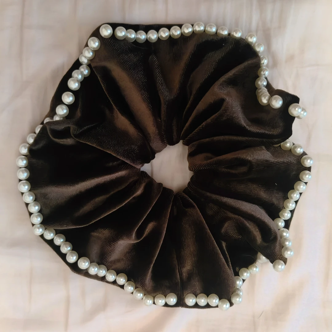 秋冬复古丝绒珍珠大肠发圈