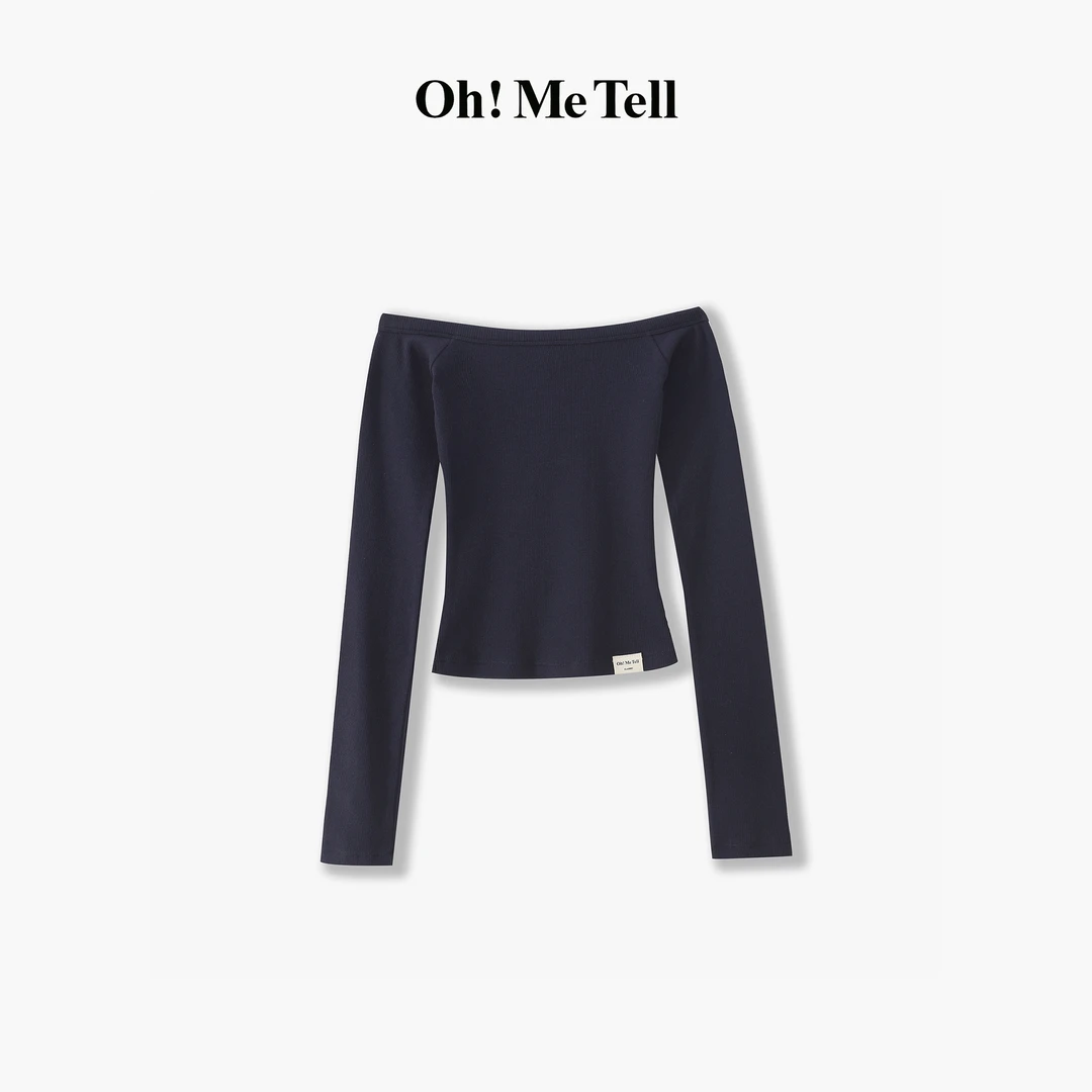 Oh！Me Tell【小白标系列】纯欲辣妹露肩修身显瘦螺纹长袖打底衫T恤