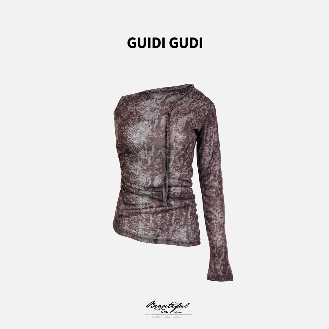 GUIDI GUDI【雾影】个性时尚印花设计长袖T恤/黄加蓝