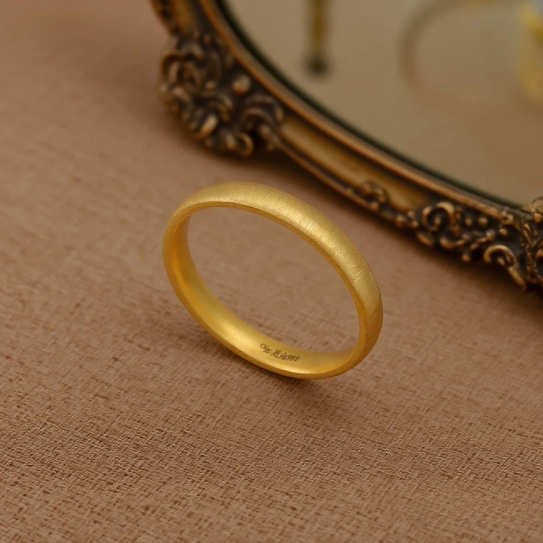KATIFU足金黄金戒指古法泥鳅背素圈情侣结婚对戒婚戒