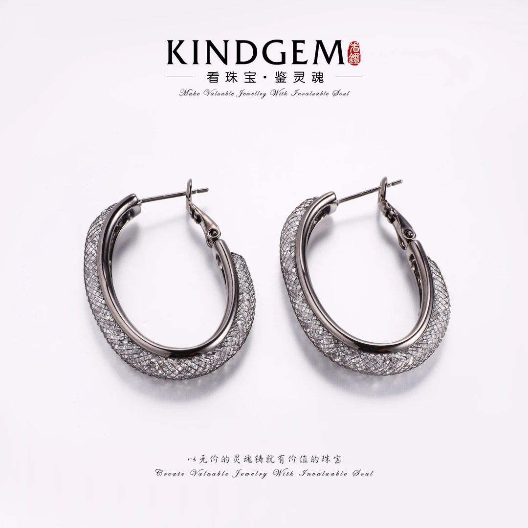 铜合金锆石耳饰 黑色大圈圈轻奢气质时尚高级感百搭耳钉 C-33576