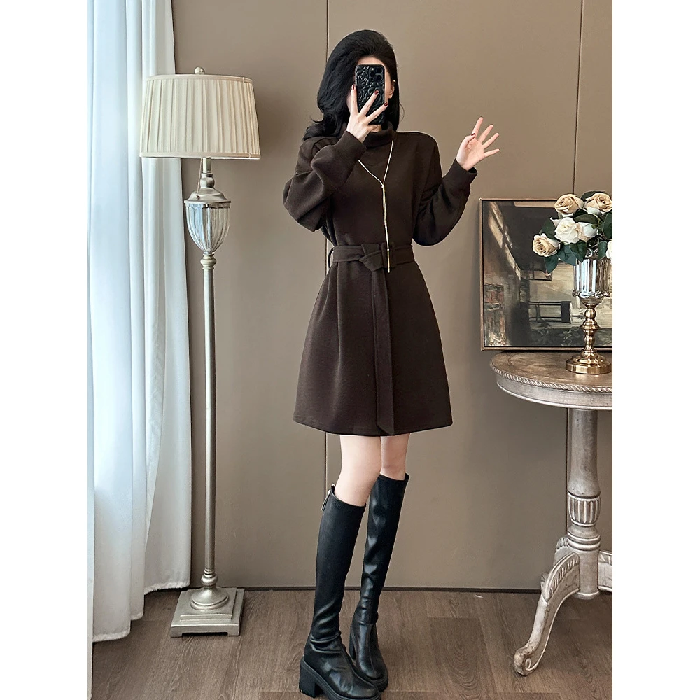 2025秋冬长袖新中式连衣裙收腰春季新款休闲设计宽松显瘦裙子高级