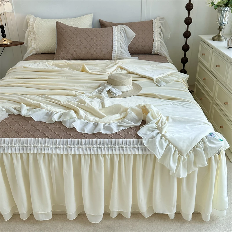 夏季高端PE中分子凉席床裙夏被四件套公主风凉感席床罩空调冰丝席