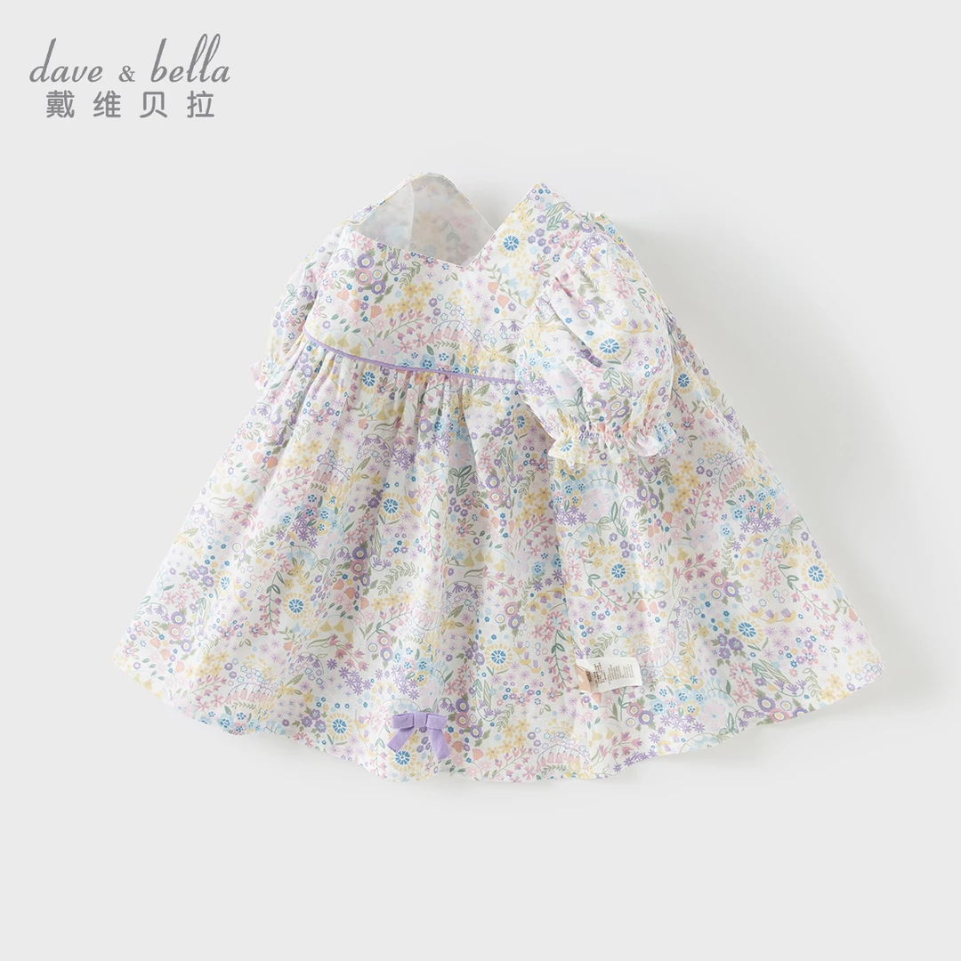 戴维贝拉儿童夏季新款女童泡泡袖短袖T恤宝宝印花上衣DB2252014