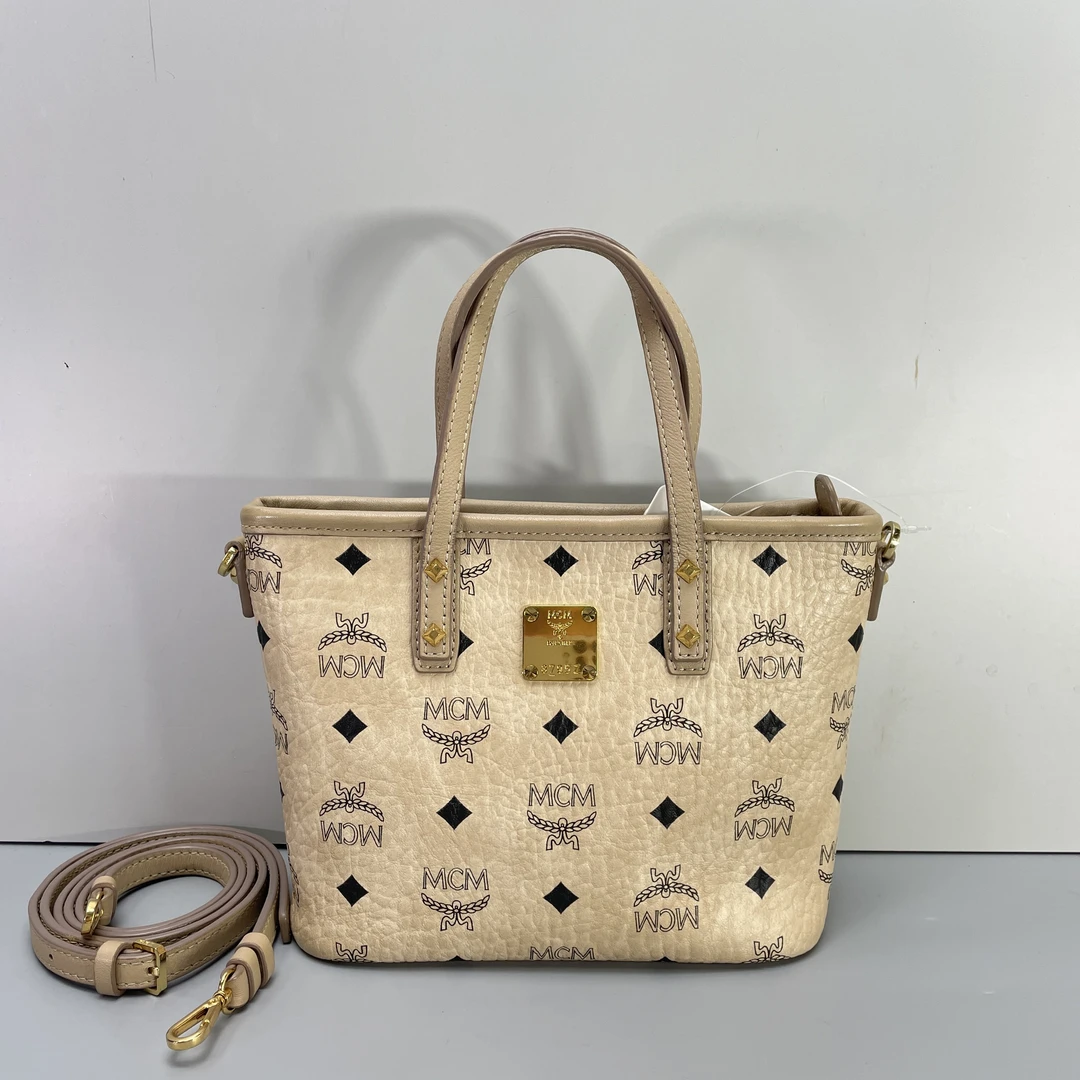 95新 MCM 媚姐/mcm奶茶色迷你菜篮子20x16x8cmG091301