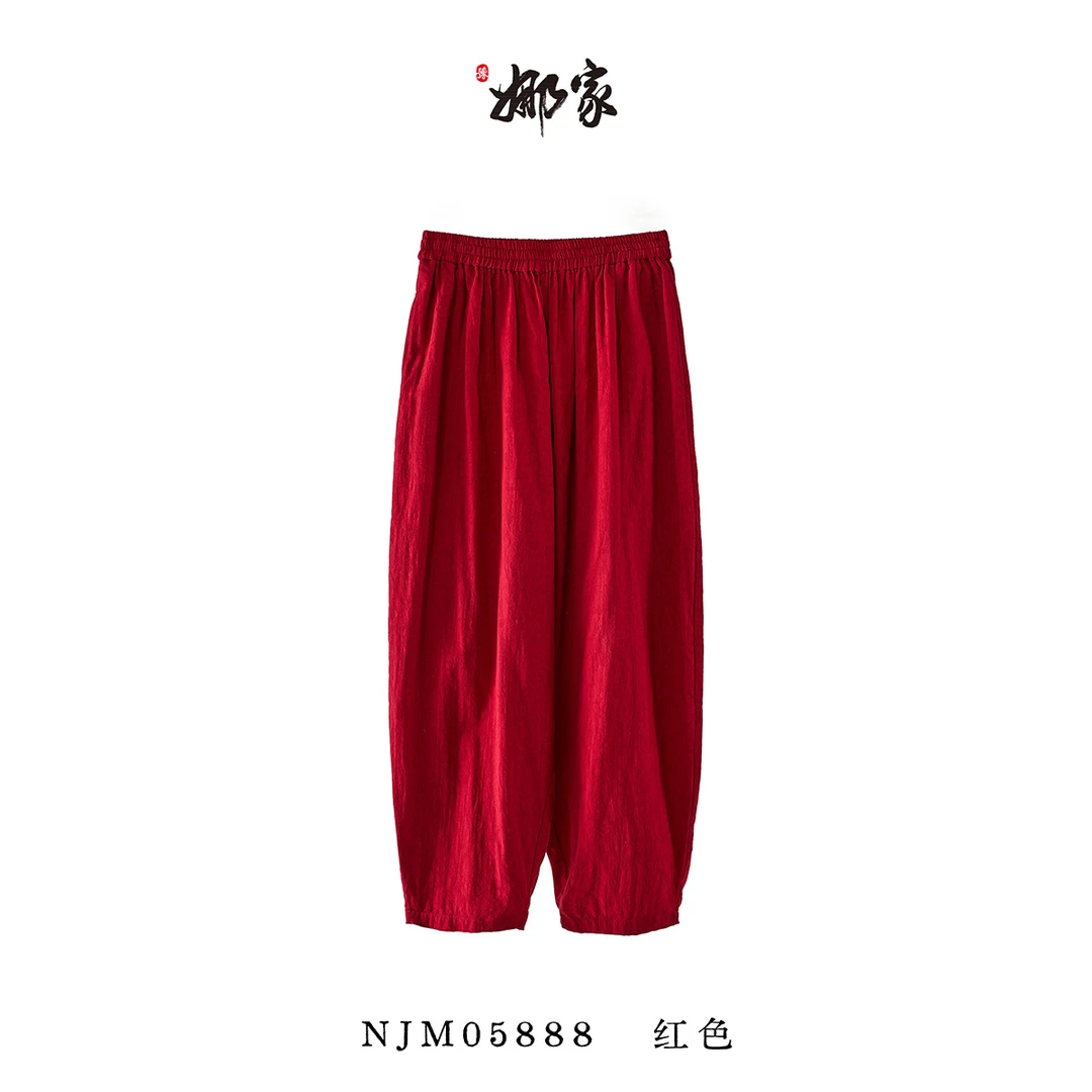 娜家国风秋冬九儿小脚裤裤子纯色NJM（05888）红色气质中国风老婆