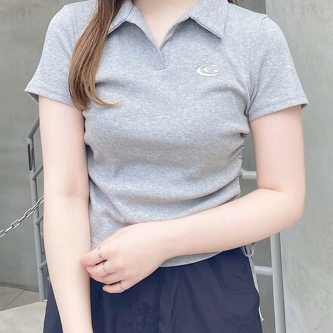 日单 短袖翻领 两侧抽绳 针织T恤7H