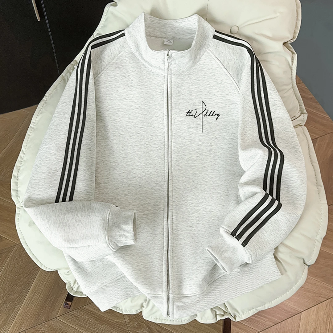 美式潮流ins字母印花三条杠开衫拉链卫衣男女秋冬季立领情侣外套