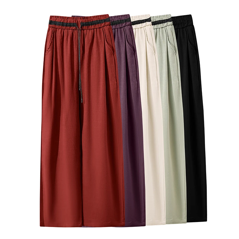 【专柜新品】奢华亚麻棉麻抗皱阔腿裤夏季百搭垂感高腰显瘦直筒裤女