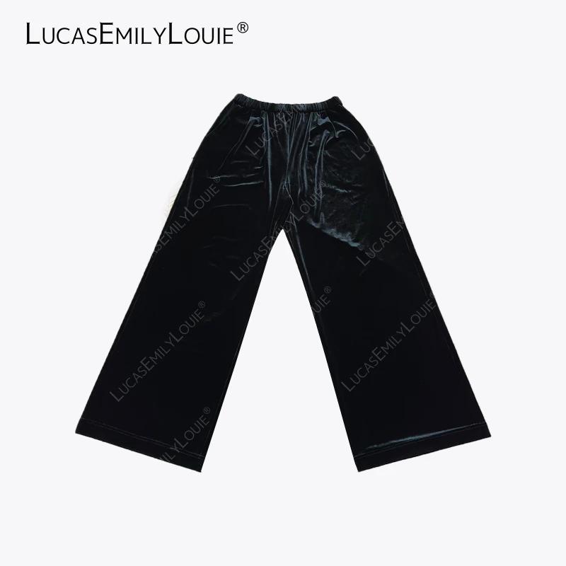 LUCASEMILYLOUIE「琥珀流光风」丝绒垂感松紧腰休闲阔腿裤2510806